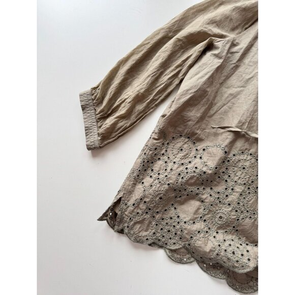 HANA SAN Ornella Olive Green Cotton Voile Eyelet Tunic Blouse, Size 38/S - Picture 9 of 16